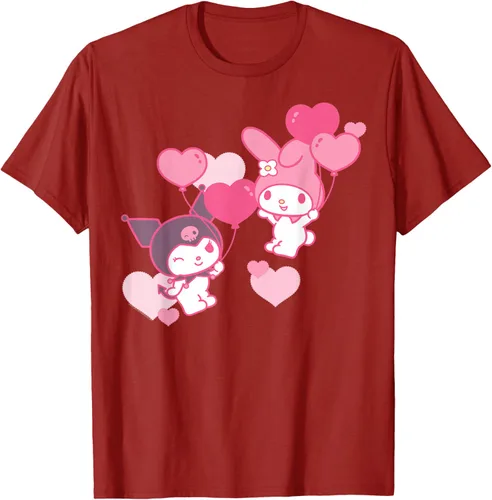 Vista 68 de Camiseta de My Melody y Kuromi con corazones del Día de San Valentín Negro
