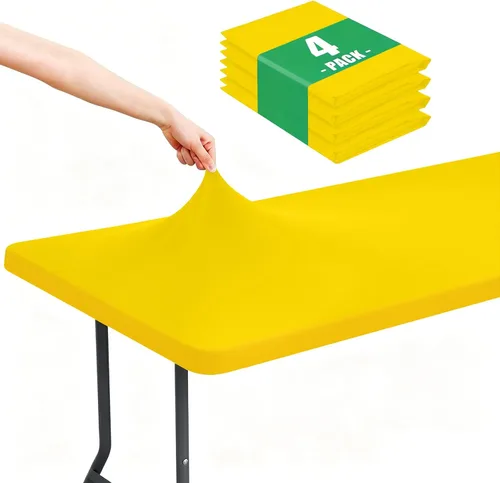 Vista 22 de Moosfor Paquete de 4 manteles rectangulares de elastano de 4 pies, elásticos y ajustables para pícnic, elásticos y lavables, para exteriores, Beige