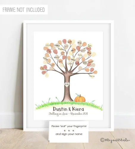Vista 5 de Decoración de boda con temática de otoño sin marco, diseño de calabaza, árbol de huellas dactilares de boda de otoño
