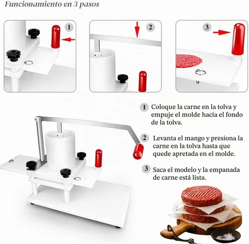 Vista 6 de Huanyu Máquina formadora de hamburguesas comercial Material PE 110 mm 4.3 "Manual Burger Press Meat Patty Forming Processor White Burger Press Tool