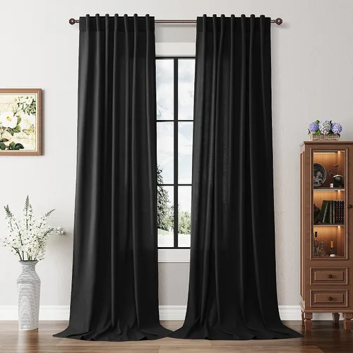 Vista 34 de BOODII Cortinas de lino de 96 pulgadas de largo y 8 pies para sala de estar Blanco