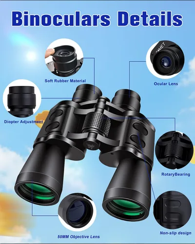 Vista 2 de 20x50 prismáticos de alta potencia para adultos, prismáticos claros y duraderos para observación de aves, turismo, observación de vida silvestre