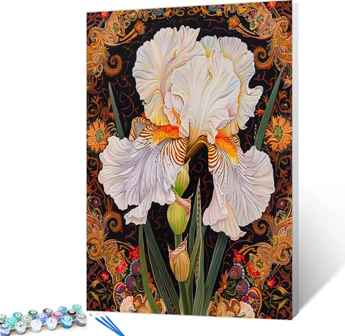 Vista 9 de Pintura de bricolaje por números Flores rosadas - Kit de pintura para adultos estilo vintage sobre lienzo