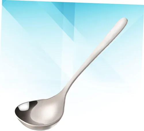Vista 4 de HEMOTON Cuchara de sopa de acero inoxidable con mango largo Cuchara de servir Cubiertos Mango de plata pura 7.9 in