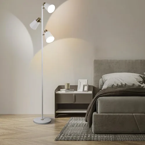 Vista 8 de Lámpara de pie estilo árbol para sala de estar, lámpara de pie industrial de 3 luces con 3 bombillas LED, cabezas giratorias ajustables, lámpara