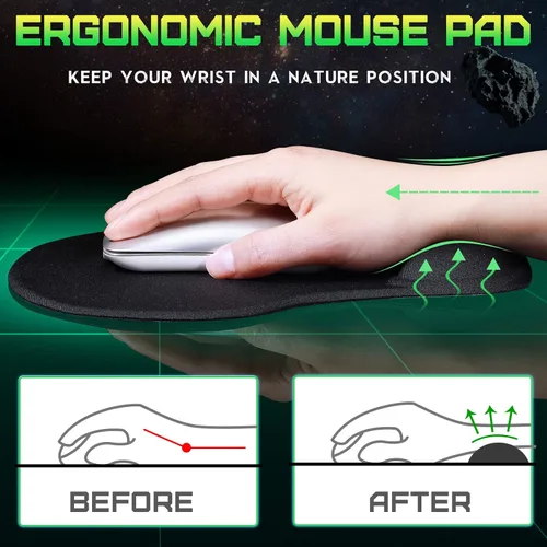 Vista 3 de 20 alfombrillas ergonómicas para mouse con soporte para muñeca, almohadilla de mouse de gel con reposamuñecas, alivio del dolor negro, cómoda espuma
