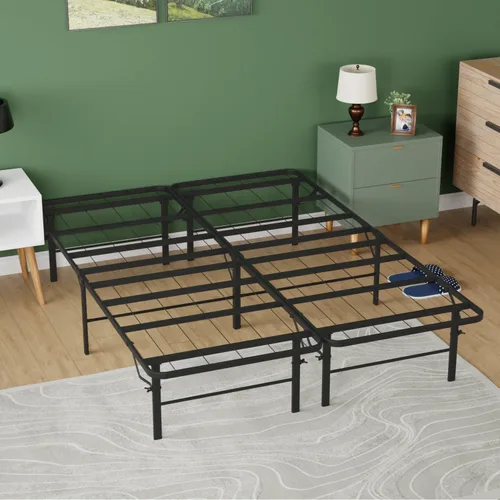 Vista 13 de PayLessHere Base de cama de metal plegable con plataforma de metal con soporte de hasta 1000 libras de listones de acero, soporte sin ruido, marco