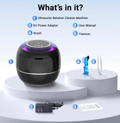 Vista 7 de Máquina limpiadora ultrasónica de retenedores – Limpiador dental de alta calidad de 42 kHz para dentaduras, retenedores, joyas y más – Tanque de 6.1