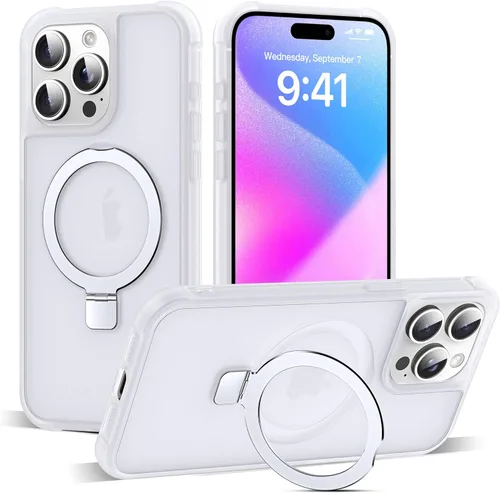 Vista 49 de SKYLMW - Funda compatible con iPhone 11 de 6.1 pulgadas, con soporte magnético invisible tipo anillo, funda translúcida de grado militar, compatible