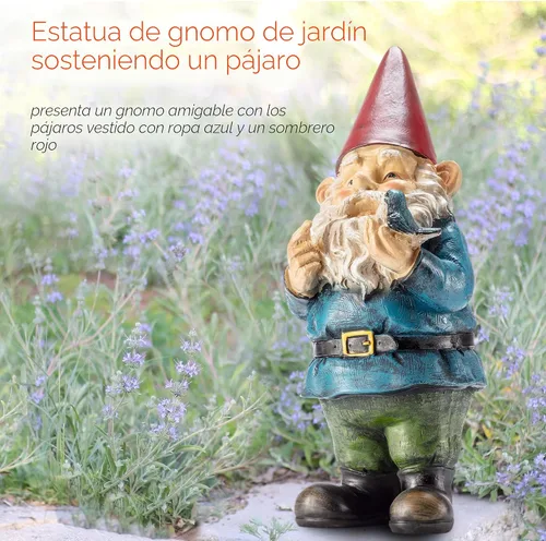 Vista 7 de Grayson Gnomo de jardín con adorno de pájaro, Jardín, S, Rojo