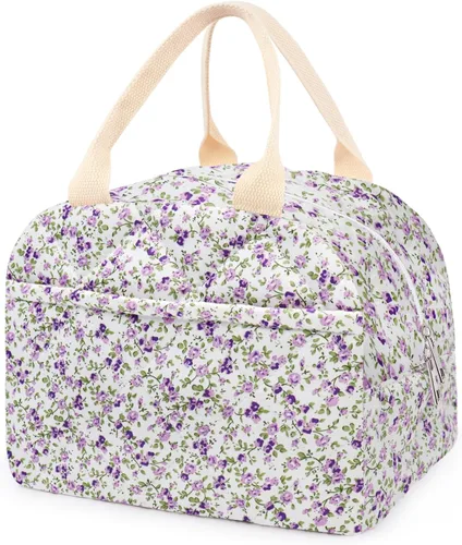 Vista 24 de Lonchera acolchada de algodón aislada, bonita bolsa acolchada con estampado floral, reutilizable, aislada, coqueta, de gran capacidad, hielera