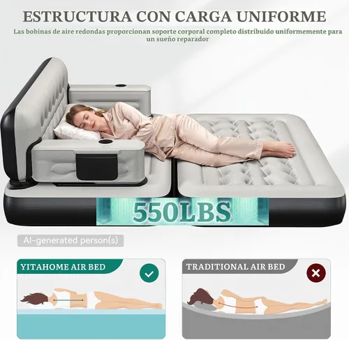 Vista 6 de YITAHOME Queen - Colchón vertical acanalado para sofá cama, gris