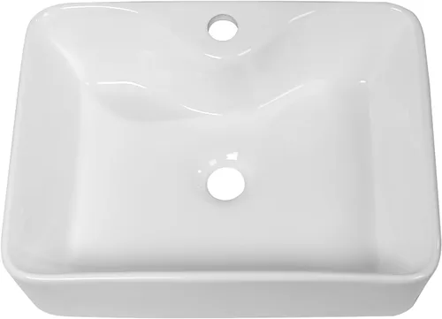 Vista 101 de Fregadero de baño de recipiente, semiempotrado, blanco y negro, 19 x 12 pulgadas, sobre encimera, fregaderos de cerámica rectangulares, encimera