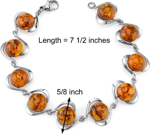Vista 2 de Peora Aretes de gota de ámbar báltico genuino para mujer, plata de ley 925, forma redonda flotante, color coñac rico, anzuelos, 100% natural