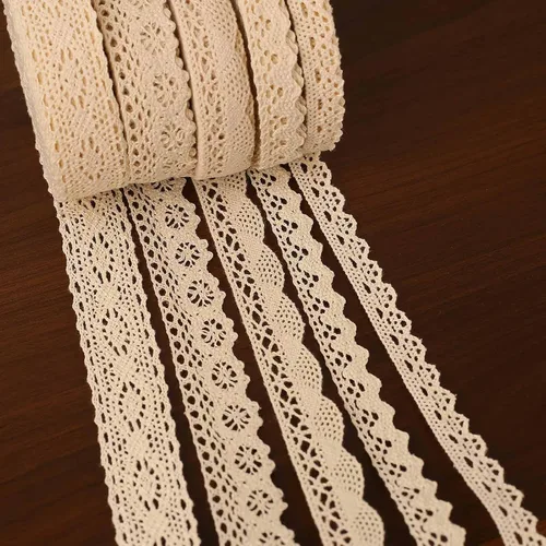 Vista 2 de ToBeIT Ribete de encaje de algodón de aproximadamente 32.8 yardas, cinta vintage con borde festoneado, tela de encaje de ganchillo para envoltura