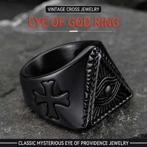 Vista 8 de FaithHeart Anillo de ojo de Dios para hombres y mujeres, acero inoxidable, chapado en oro de 18 quilates, anillos personalizados, Acero inoxidable