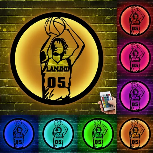 Vista 13 de Arte de Pared de Metal Personalizado de Béisbol con Bandera de EE.UU. con Luz LED, Letrero Personalizado con Nombre de Jugador de Sóftbol Americano