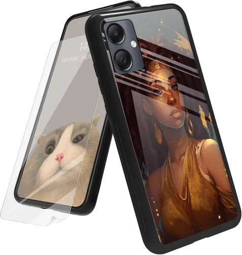 Vista 82 de Funda para Samsung Galaxy A12 5G con protector de pantalla, parte trasera de vidrio templado + TPU de silicona suave que absorbe los golpes