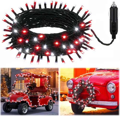 Vista 9 de Aurelema Guirnalda de luces LED de Navidad de 12 V, 33 pies, 100 luces LED para coche, decoraciones para carrito de golf, cadena de luz amarilla