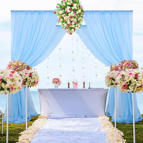 Vista 39 de DUOBAO Cortina de gasa rosa, 2 paneles de 29 x 96 pulgadas, cortinas de telón de fondo de boda, cortinas de playa transparentes para sala de estar