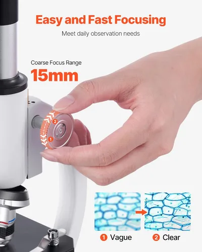 Vista 3 de VEVOR Microscopio para niños adultos, 40X-2000X Microscopio compuesto profesional adaptador de teléfono móvil con luz LED, para laboratorio