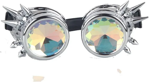 Vista 24 de FUT Gafas Steampunk con pinchos arcoíris ABS, lentes de caleidoscopio rave, soldadura cibernética, gótico, cosplay, vintage