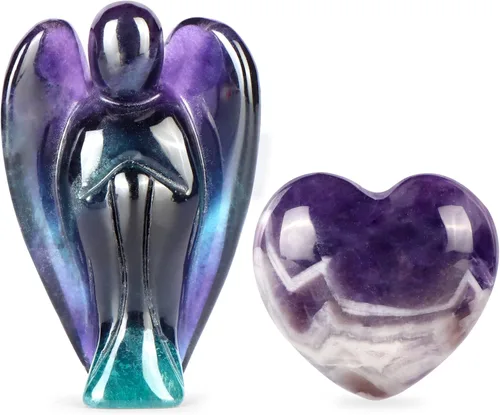 Vista 9 de Artistone Juego de piedras curativas de corazón de ángel guardián de amatista, piedras preciosas talladas a mano, piedras preciosas de cuarzo