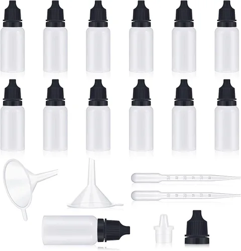 Vista 8 de Uiifan 12 botellas de plástico con cuentagotas de 0.3 fl oz, botella vacía con gotero para ojos, pequeños recipientes de líquido exprimibles