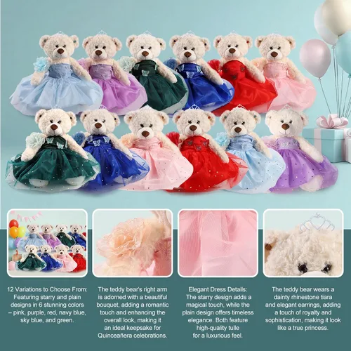 Vista 3 de Muñeca Quinceañera de Oso de Peluche Cisina con Vestido, Decoraciones de Quinceañera para Regalos para Niñas, Oso de Peluche para 15 Años