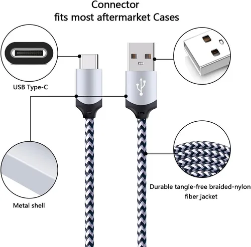 Vista 11 de Paquete de 5 cables USB tipo C rápidos de 6 pies para Samsung Galaxy S25 Edge S25+ Plus Ultra S24 S23 S22 S21 S20 FE Ultra S10 S10+ S9 S8 Plus Note
