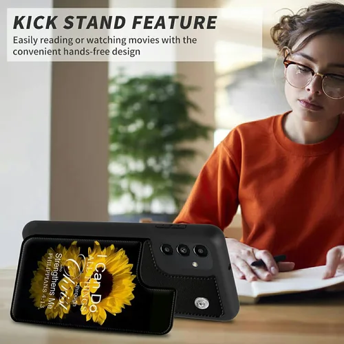 Vista 4 de BVDIKMI Funda para Samsung Galaxy A13 5G con ranura para tarjetero, funda de piel sintética, doble cierre magnético y cubierta duradera a prueba
