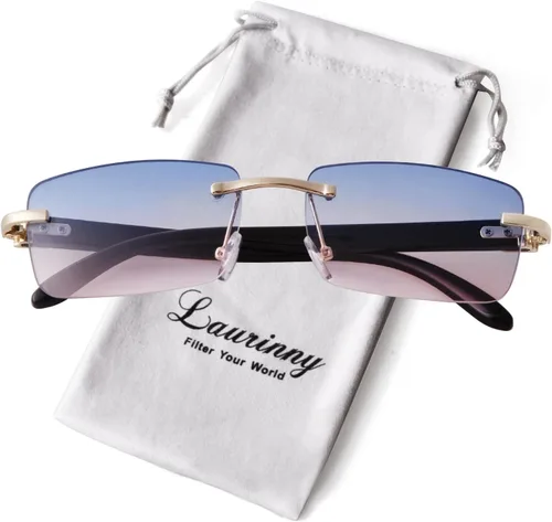 Vista 7 de Lentes de sol rectangulares de metal dorado con lente tintada, patillas de madera de los años 90, gafas retro para mujeres y hombres