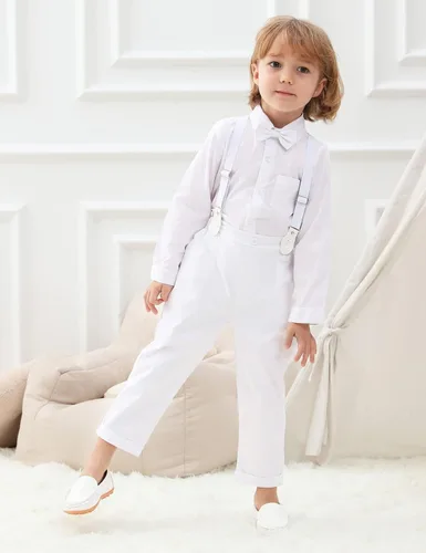 Vista 2 de A&J DESIGN Traje para niños pequeños, vestido de boda, ropa para niños, conjunto formal con tirantes