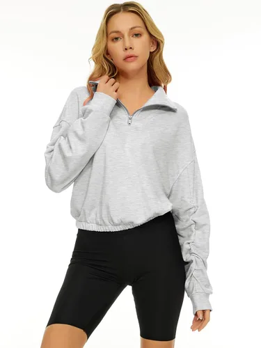 Vista 2 de Trendy Queen Sudaderas con capucha y media cremallera para mujer, con cremallera de un cuarto, manga larga, ropa de moda