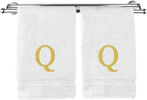 Vista 102 de Toalla de mano monogramada, regalo personalizado, juego de 2 - Toalla bordada con letra de bloque dorada - Extra absorbente 100% algodón turco