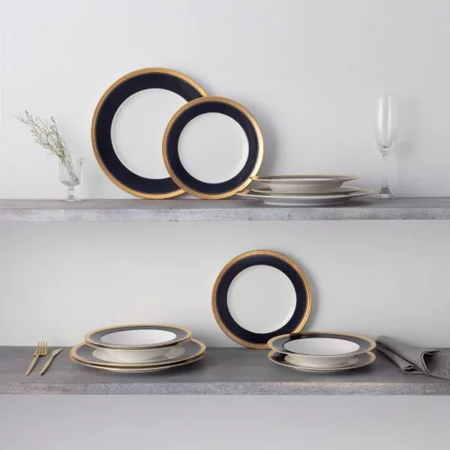 Vista 3 de Noritake Odessa Cobalt Gold - Juego de vajilla de 12 piezas, servicio para 4 personas