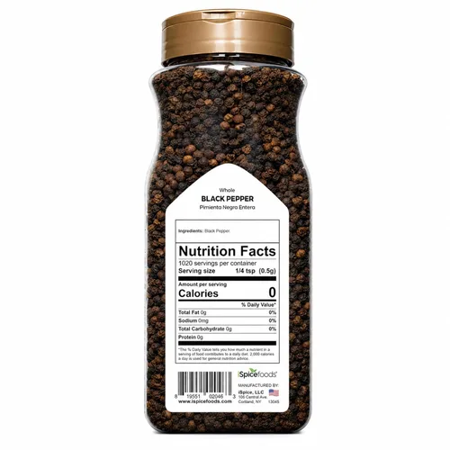 Vista 2 de iSpice Pimienta negra entera 18 onzas Tamaño al por mayor Especia gourmet Kosher