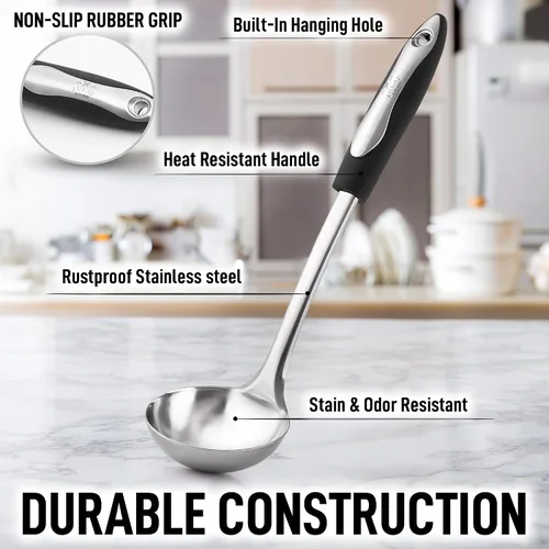 Vista 4 de Zulay Kitchen Premium Soup Ladle - 12" Stainless Steel with Non-Slip Silicone Handle (Pack of 3)