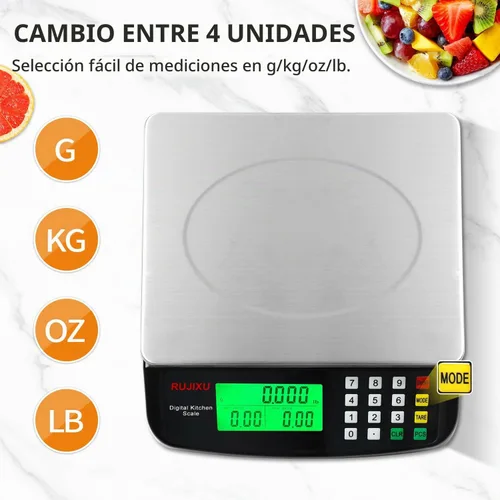 Vista 4 de Báscula digital grande de cocina negra de 66.1 lbs/66 libras, báscula comercial de acero inoxidable con pantalla LCD, escala de cálculo de precios