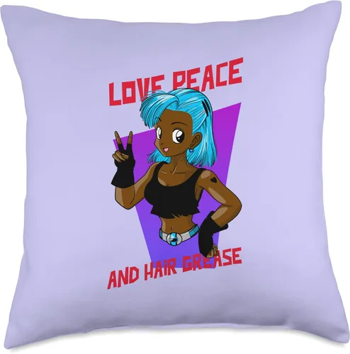 Vista 4 de Blue Anime Brown Girl Black Woman Afro Boss Love Peace Manga Throw Pillow