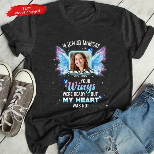 Vista 3 de in Loving Memory Family Loss - Camiseta de regalo conmemorativa personalizada para carga de fotos, camiseta R.I.P., Rest in Peace, camiseta