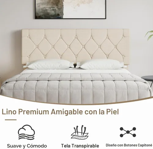 Vista 5 de VECELO Base de cama tamaño completo con cabecera capitoné con botones, plataforma tapizada con soporte de listones de madera, no necesita somier