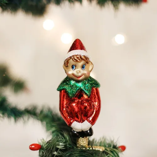 Vista 2 de Old World Christmas Adornos de vidrio soplado para árbol de Navidad, Pixie de Navidad