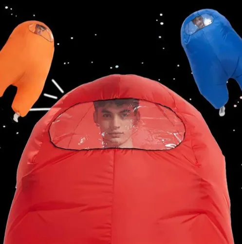 Vista 4 de Disfraz inflable de Among Us para Halloween 2021 para adultos 610-768pulgadas hombre lobo fanáticos del juego rojo