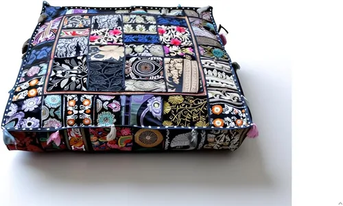 Vista 36 de CRAFT KALA Funda de Puf Tradicional de Retazos Cuadrada India Pufs de Sala de Estar India Otomana de Diseñador Bordada Decorativa Hogar Vida Rosa