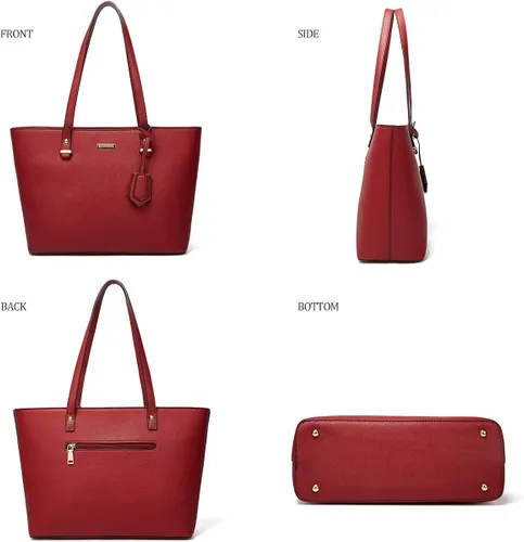 Vista 2 de Juego de 4 bolsas de cuero sintético para mujer, bolsa de hombro, asa superior, cartera