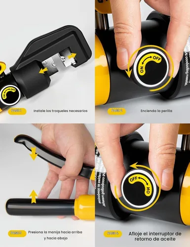 Vista 6 de Tenaza engarzadora hidráulica de 10 toneladas para terminales de cables de batería con troqueles