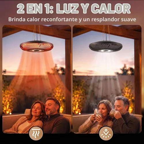 Vista 3 de Outsunny Calentador eléctrico colgante para patio con luz LED, 750/1500W