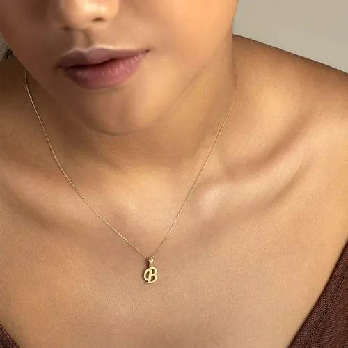 Vista 3 de 14K Solid Gold Cursive Initial Necklace 14K Real Gold Script Letter Necklace for Women 14K Yellow Gold Alphabet Pendant Necklace Dainty 14K Gold