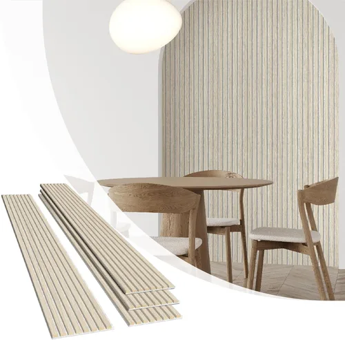 Vista 14 de Olanglab Paquete de 4 paneles de pared de listones de madera, paneles de pared acústicos de madera, 94.5"x12.6" pulgadas, cada uno de los paneles
